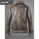 JEEP SPIRIT Estación europea de piel todo en uno para hombre invierno nueva chaqueta de moto de cuero engrosado de terciopelo chaqueta de lana de cordero gris 2XL