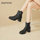 DAPHNE Daphne Retro Short Boots Women's Velvet New Women's Boots Warm French High Heel Boots British Martin Boots Black Velvet Heel Height 5.5cm 35 (225mm) Standard Size