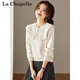 La Chapelle Korean baby lotus leaf collar lace-up sweater for women 2025 new autumn and winter style age-reducing sweater with bottoming top off-white L 110-120Jin Jin equals 0.5 kg