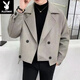 Playboy (PLAYBOY) Lapel Windbreaker Men's 2025 New Autumn and Winter Woolen Coat Men's Trendy Versatile Handsome Woolen Coat Coat Brown XL 130-140Jin Jin equals 0.5 kg