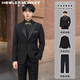 声猴西服套装男新中式西服外套男士休闲西服国风修身新郎结婚礼服宴会 西服外套+衬衫黑+西裤【三件套】 2XL （130-150斤））