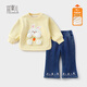 Yishuanger girls' velvet sweatshirt and jeans set autumn and winter style children's style winter clothing baby winter thickened one-piece velvet top yellow + blue bunny suit 110