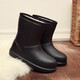 冬季加绒保暖雨鞋女防水防滑中筒加棉雨靴EVA轻便厨房洗车工作鞋 黑色 36-37