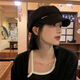 Ji Mi hat with wig, short hair, natural simulation, big head, full real hair, short straight hair, beret headgear, octagonal hat, brown hat, one size fits all, natural black, small flip-up (send hair network)