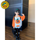 G.duck cartoon parent-child outfit for a family of three, spring and autumn 2025 new three-dimensional pumpkin baby crawling suit, mother and daughter, stylish sweatshirt, off-white with orange, Spring and Autumn 90 baby 20Jin Jin is equal to 0.5kg -25Jin Jin is equal to 0.5kg