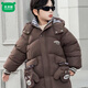 Mumuwu (mumuwu) fashionable winter cotton coat for middle-aged and older children, pull cloth gloves, boys' down cotton coat, velvet and thickened children's style jacket, black 130 cm