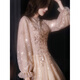 Rich collar annual meeting dress for women, high-end, small, champagne color evening 2026 new banquet temperament, high-end host birthday, champagne pink zipper, mid-length. Style M