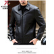 KBXNG Jinba Haining genuine leather jacket men's lapel middle-aged cadres spring and autumn thin casual dad wear sheepskin jacket stand-up collar black single style stand-up collar black single style M 170 weight 100-120 Jin Jin is equal to 0.5 kg