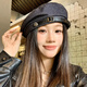 Wanjiazhen beret women's cool leather buckle 2025 autumn new commuter Japanese style sweet temperament fashion painter hat winter cool leather buckle beret dark blue