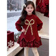 Guanimao girls New Year's dress winter 2026 new children's velvet sweatshirt dress medium and large children's winter clothing red New Year's greetings red velvet style 150 yards