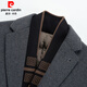 Pierre Cardin wool coat men's mid-length detachable down liner double-sided woolen coat autumn and winter suit collar woolen windbreaker coffee color L /175