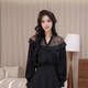 Amash ruffled blouse with light luxury bow elements, sophisticated and elegant top 530140 black S (2)