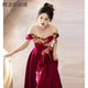 Verse Verse burgundy toast dress bride's dressing gown style engagement wedding dress new Chinese style one shoulder light luxury national style burgundy S