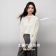 Xiangying white v-neck ribbon shirt for women 2026 spring new textured jacquard splicing long-sleeved loose shirt Lubai S 155/80A/85-95Jin Jin equals 0.5 kg
