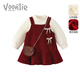 Fanlie VOONLIE girls' dress, winter style, children's plush velvet princess dress, one-year-old baby dress, New Year's Eve dress