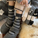 Wool striped cloth label socks women's mid-calf socks autumn and winter thickened plus velvet warm ins trendy Birkenstock stockings coffee khaki milk white medium gray light gray one size fits all size 3540 warm care