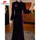 Pierre Cardin velvet thickened rayon velvet dress 2025 autumn and winter new temperament waist slimming western style dress skirt purple 2XL recommended 125-135Jin Jin equals 0.5 kg