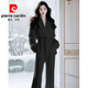 Pierre Cardin Lazy Style Lapel Sweater Jacket Wide Leg Pants Suit Women's Casual Fashion Two-piece Set 2025 Autumn and Winter New Style Dark Gray Suit Standard Edition S Recommended 80-95Jin Jin is equal to 0.5 kg