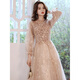 Rich collar annual meeting dress for women, high-end, small, champagne color evening 2026 new banquet temperament, high-end host birthday, champagne pink zipper, mid-length. Style M