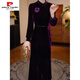 Pierre Cardin velvet thickened rayon velvet dress 2025 autumn and winter new temperament waist slimming western style dress skirt purple 2XL recommended 125-135Jin Jin equals 0.5 kg