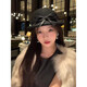 French socialite lace bow woolen beret women's winter 2025 new Hepburn complex white