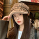 CTRLEND hat versatile plaid fur edge beret women's autumn and winter casual plus velvet thickened octagonal hat to protect against cold and warm painter's hat brown one size