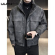 LILANZ official leather down jacket men's winter stand-up collar trendy brand 2025 new casual big pocket American retro thickened winter coat brown-flagship model M 100-130Jin Jin is equal to about 0.5 kg