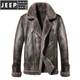 JEEP SPIRIT Estación europea de piel todo en uno para hombre invierno nueva chaqueta de moto de cuero engrosado de terciopelo chaqueta de lana de cordero gris 2XL