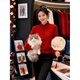 La Chapelle New Year Red Atmosphere Bow Knitted Cardigan Women's 2026 Autumn and Winter New Korean Knitted Sweater Jacket Trendy Red L