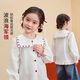 Xiaoyinman children's clothing girls pure cotton shirt wavy navy collar 26 spring small flower embroidered top for children and girls off-white 130