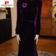 Pierre Cardin velvet thickened rayon velvet dress 2025 autumn and winter new temperament waist slimming western style dress skirt purple 2XL recommended 125-135Jin Jin equals 0.5 kg