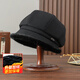 PTAH hat women's octagonal beret autumn and winter versatile wool hat blended bud fashion simple face showing small street keeping warm black