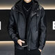 2025 New Fake Two Piece Hooded Leather Jacket Men's Leather Jacket Fashion Casual Autumn and Winter Thickened Jacket Men Black 4XL Recommended Weight 160-180Jin Jin is equal to 0.5 kg