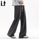 CHOCOOLATE it meniscus spliced casual pants men's trendy loose autumn and winter straight casual pants dark gray M