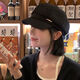 Ji Mi hat with wig, short hair, natural simulation, big head, full real hair, short straight hair, beret headgear, octagonal hat, brown hat, one size fits all, natural black, small flip-up (send hair network)