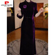 Pierre Cardin velvet thickened rayon velvet dress 2025 autumn and winter new temperament waist slimming western style dress skirt purple 2XL recommended 125-135Jin Jin equals 0.5 kg
