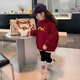 Wooden house red sweatshirt for girls, thickened and velvet, loose children's primary school class uniform, hooded cotton dance hiphop top, hooded burgundy M cat spring and autumn thin style 110 recommended height 100-110CM
