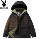 Playboy Plus Size Men's Down Jacket Winter Thickened Warm Hooded Jacket Plus Fat Plus Fat Loose Casual Workwear Trend Military Green L Recommended 120-140 Jin Jin equals 0.5 kg