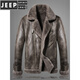 JEEP SPIRIT Estación europea de piel todo en uno para hombre invierno nueva chaqueta de moto de cuero engrosado de terciopelo chaqueta de lana de cordero gris 2XL