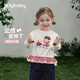 JELLYBABY 2026 spring new girls long-sleeved round neck T-shirt girls 1 red clothes plaid children's spring baby tops off-white 90