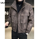 LILANZ official leather down jacket men's winter stand-up collar trendy brand 2025 new casual big pocket American retro thickened winter coat brown-flagship model M 100-130Jin Jin is equal to about 0.5 kg