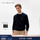 Tommy Hilfiger Autumn and Winter Men's Wool Blended Casual Commuting Embroidery Loose Round Neck Bottoming Knit Sweater Navy Blue ABS L (Recommended 150-165Jin Jin equals 0.5kg)