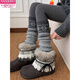 Modal Fair Isle heap socks autumn and winter knitted gray calf socks y2k Christmas snowflake mid-calf leg sleeves for women to keep warm gray one size
