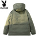 Playboy Plus Size Men's Down Jacket Winter Thickened Warm Hooded Jacket Plus Fat Plus Fat Loose Casual Workwear Trend Military Green L Recommended 120-140 Jin Jin equals 0.5 kg