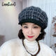 Lanshiyu (LANSHIYU) woolen plaid hat for women autumn and winter beret plaid fashion warm wool painter hat fashionable octagonal hat for women red and blue plaid M 50-58CM
