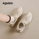 Augushiden thick-soled moral training shoes for women spring new retro versatile stitching tall and thin convenient Velcro casual sports shoes P161060 apricot 35
