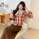 Ives (ITISF4) Spring Festival Sweet Temperament Jacket Spring Slimming Exquisite Ruffled Plaid Versatile Top Shirt Red Plaid S