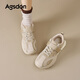 Augushiden thick-soled moral training shoes for women spring new retro versatile stitching tall and thin convenient Velcro casual sports shoes P161060 apricot 35