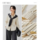 Sentubila comfortable commuting cotton shirt with sheep wool movable shawl fashion set apricot bottom green stripe L