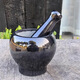 MPPMCK black gold stone mortar garlic pounder medicine jar stone household medicine mortar stone garlic mortar small grinder stone Gu mortar diameter 13CM